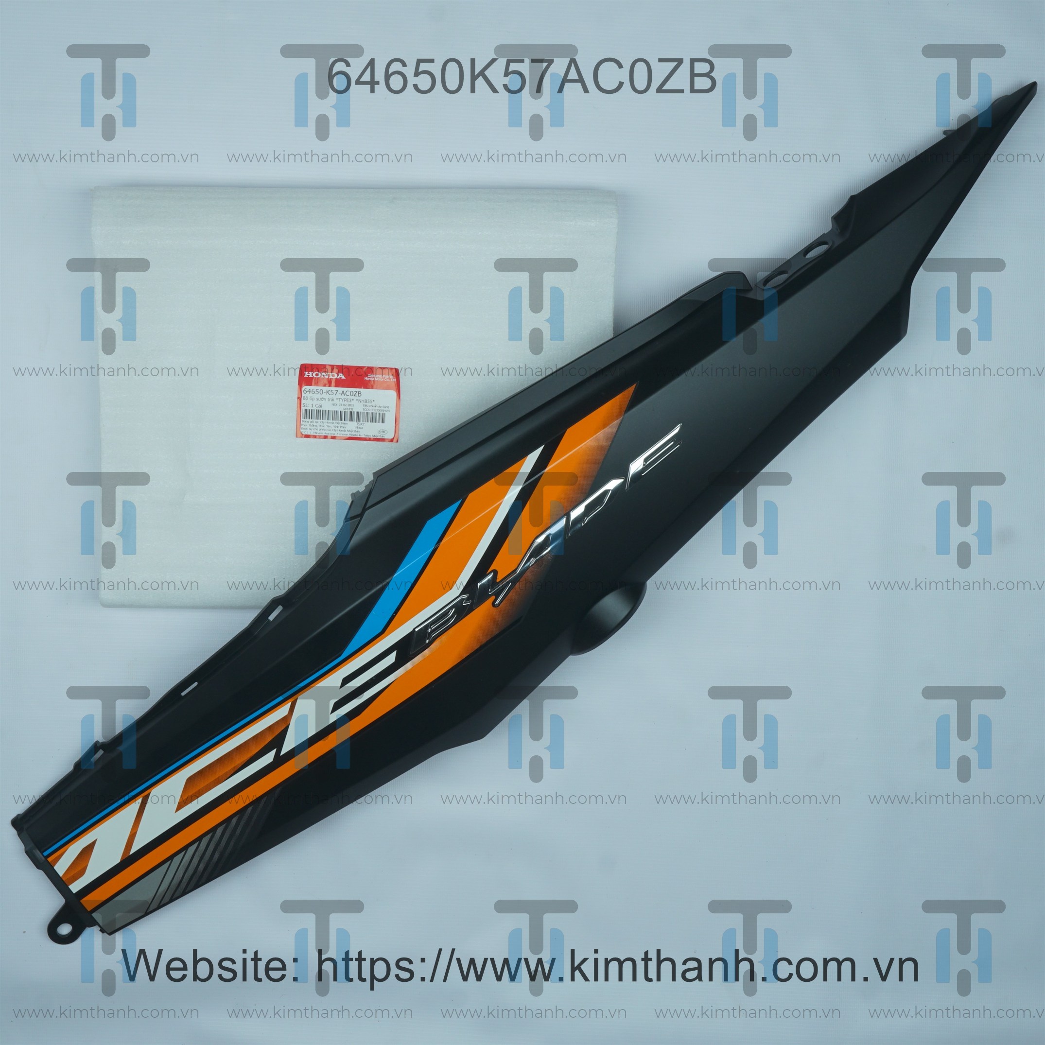 Ốp sườn đen mờ trái tem cam xám 2021 Wave Blade 2017